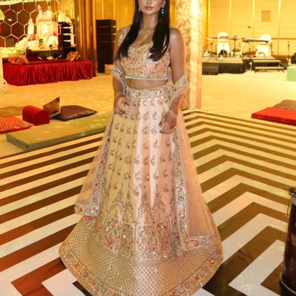 Elegant Peach Embellished Wedding Dress